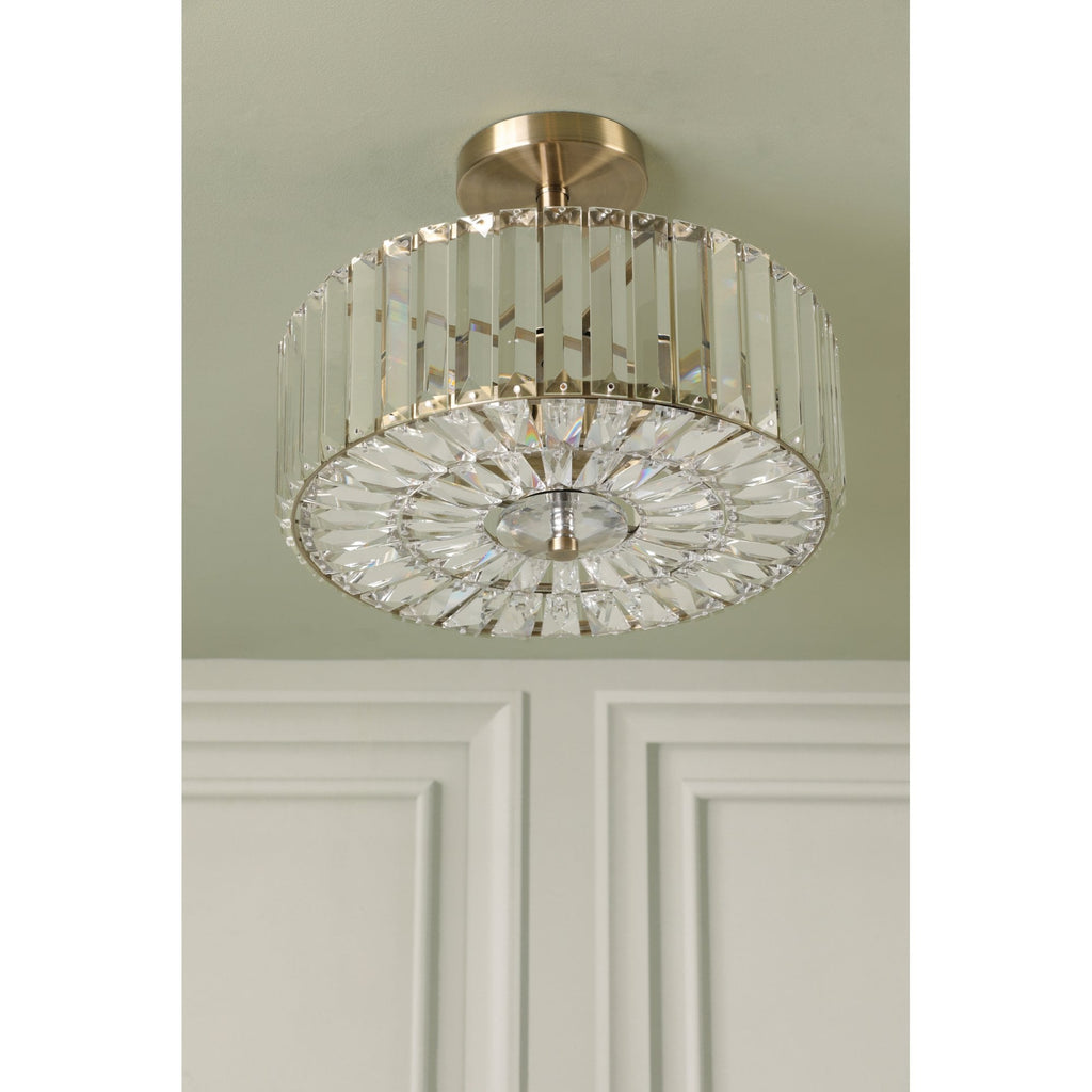 Fernhurst 3 Light Semi Flush Ceiling Light In Antique Brass And Crystal Glass LA3756455-Q