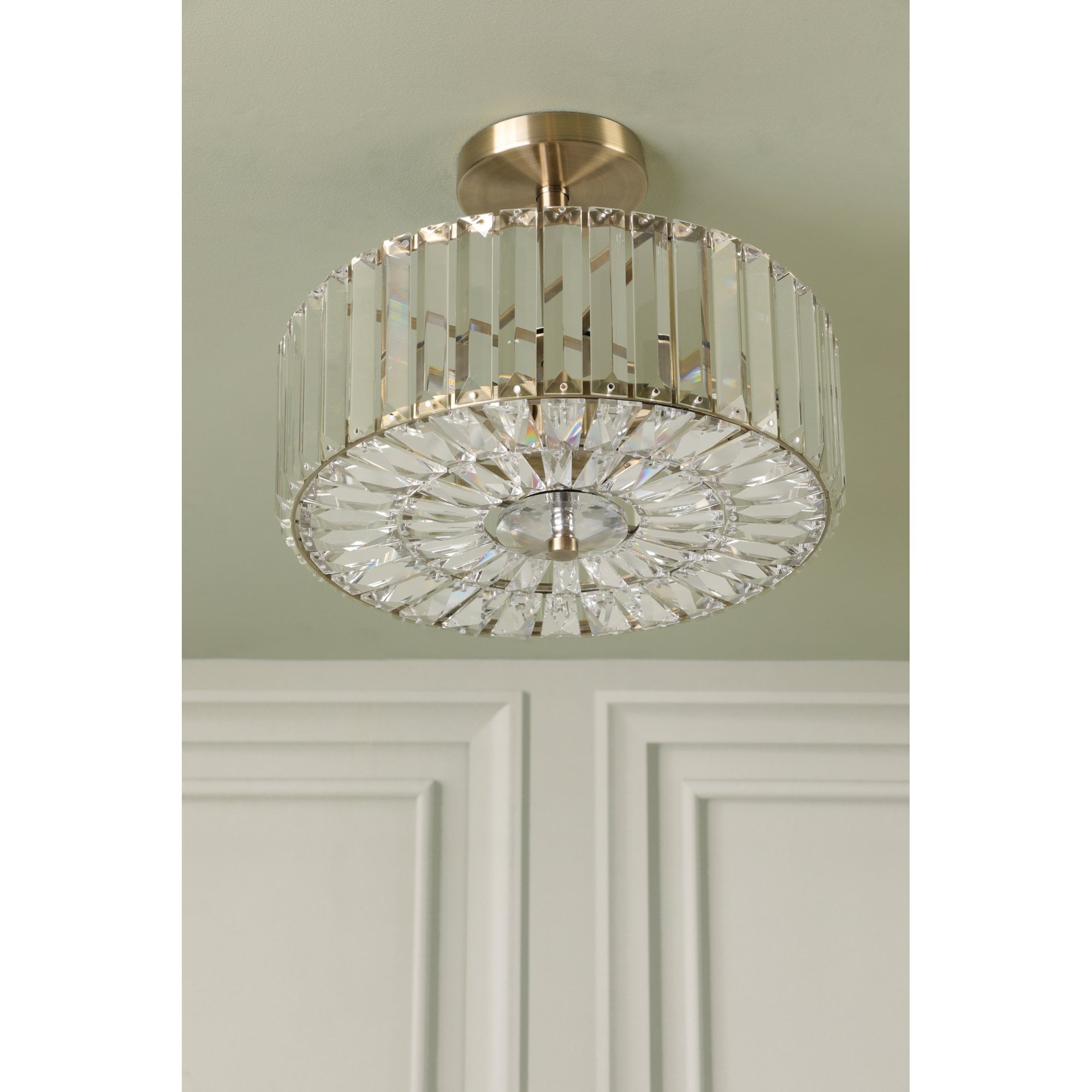 Fernhurst 3 Light Semi Flush Ceiling Light In Antique Brass And Crystal Glass LA3756455-Q