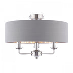 Sorrento 3 Light Semi-Flush Ceiling Light In Polished Nickel and Grey Linen Shade LA3756550-Q