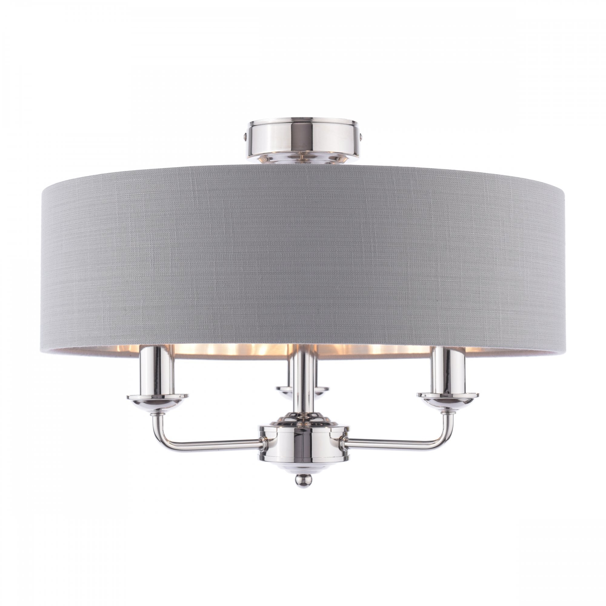 Sorrento 3 Light Semi-Flush Ceiling Light In Polished Nickel and Grey Linen Shade LA3756550-Q