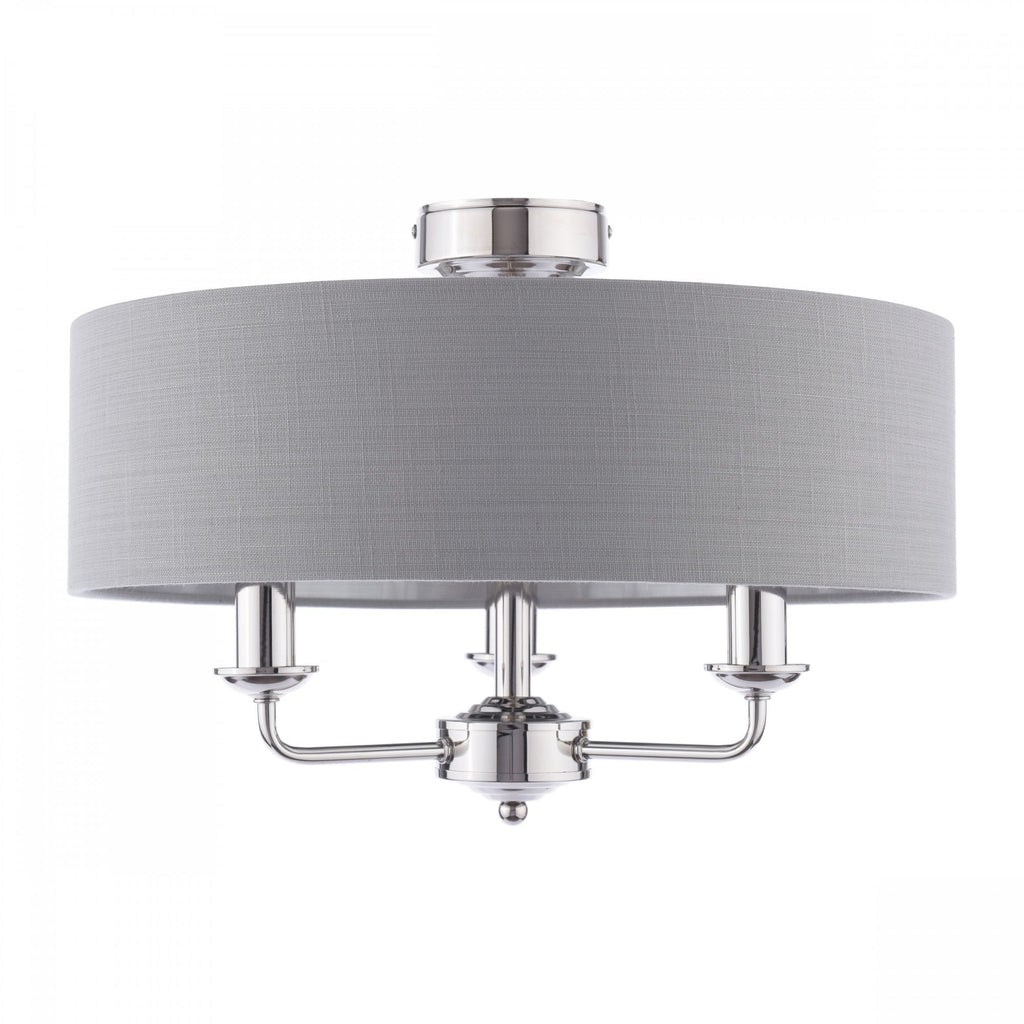 Sorrento 3 Light Semi-Flush Ceiling Light In Polished Nickel and Grey Linen Shade LA3756550-Q