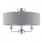 Sorrento 3 Light Semi-Flush Ceiling Light In Polished Nickel and Grey Linen Shade LA3756550-Q