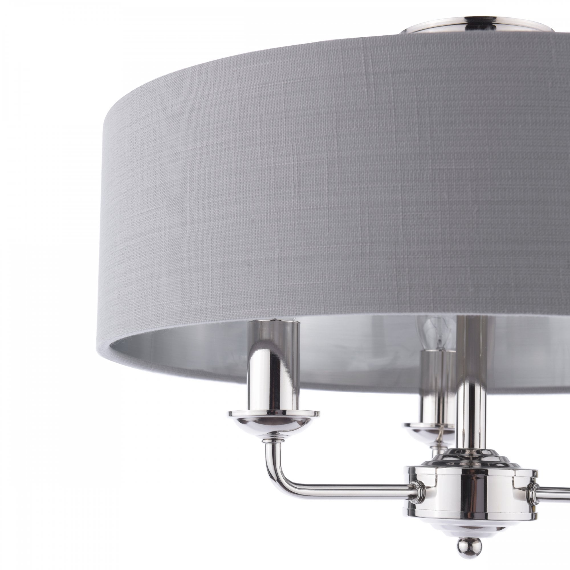 Sorrento 3 Light Semi-Flush Ceiling Light In Polished Nickel and Grey Linen Shade LA3756550-Q