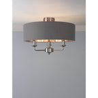 Sorrento 3 Light Semi-Flush Ceiling Light In Polished Nickel and Grey Linen Shade LA3756550-Q