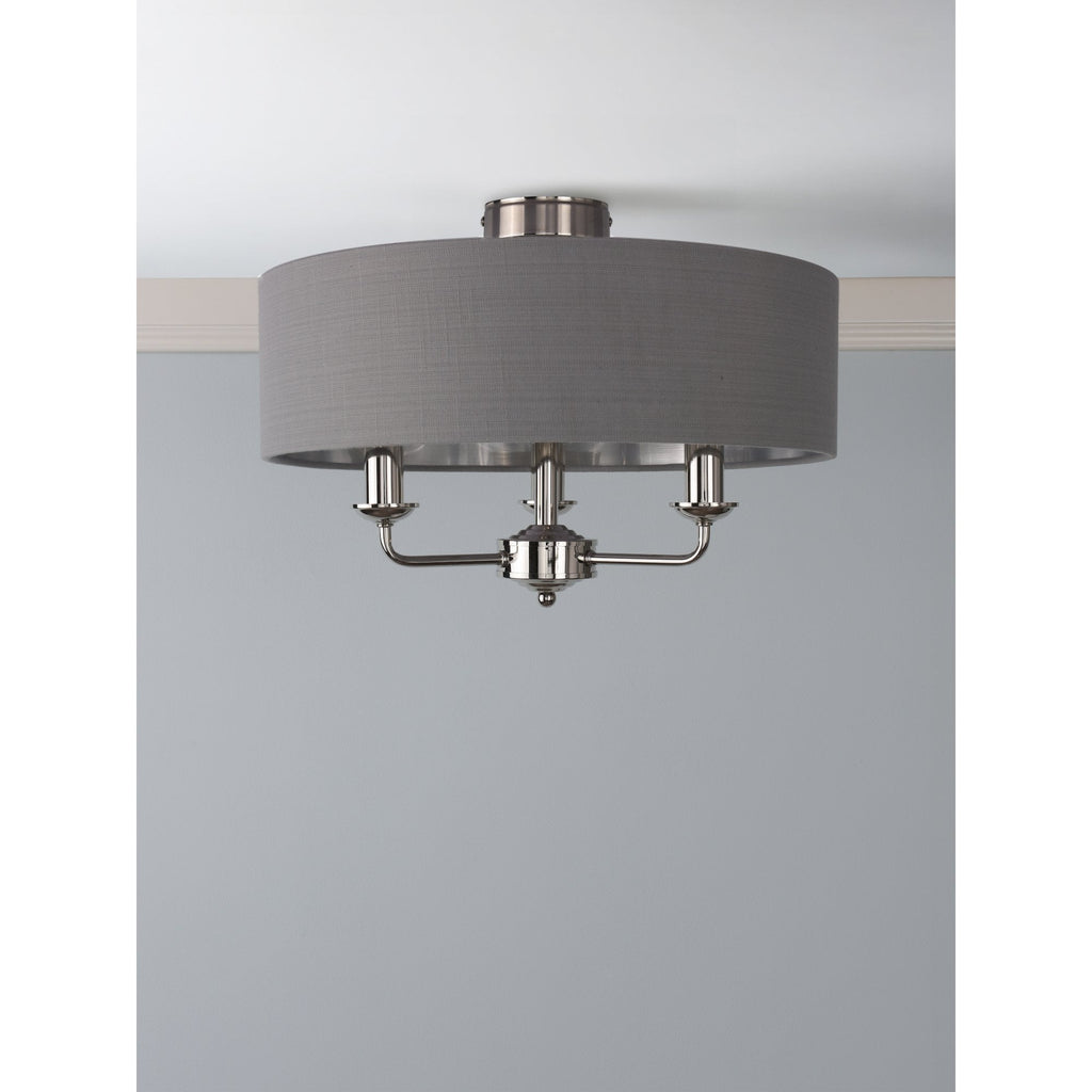 Sorrento 3 Light Semi-Flush Ceiling Light In Polished Nickel and Grey Linen Shade LA3756550-Q
