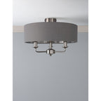 Sorrento 3 Light Semi-Flush Ceiling Light In Polished Nickel and Grey Linen Shade LA3756550-Q