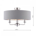Sorrento 3 Light Semi-Flush Ceiling Light In Polished Nickel and Grey Linen Shade LA3756550-Q