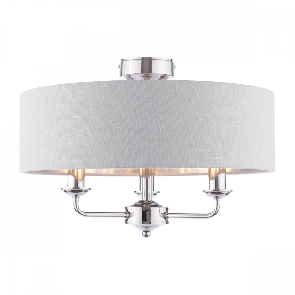 Sorrento 3 Light Semi-Flush Ceiling Light In Polished Nickel and Silver Linen Shade LA3756551-Q