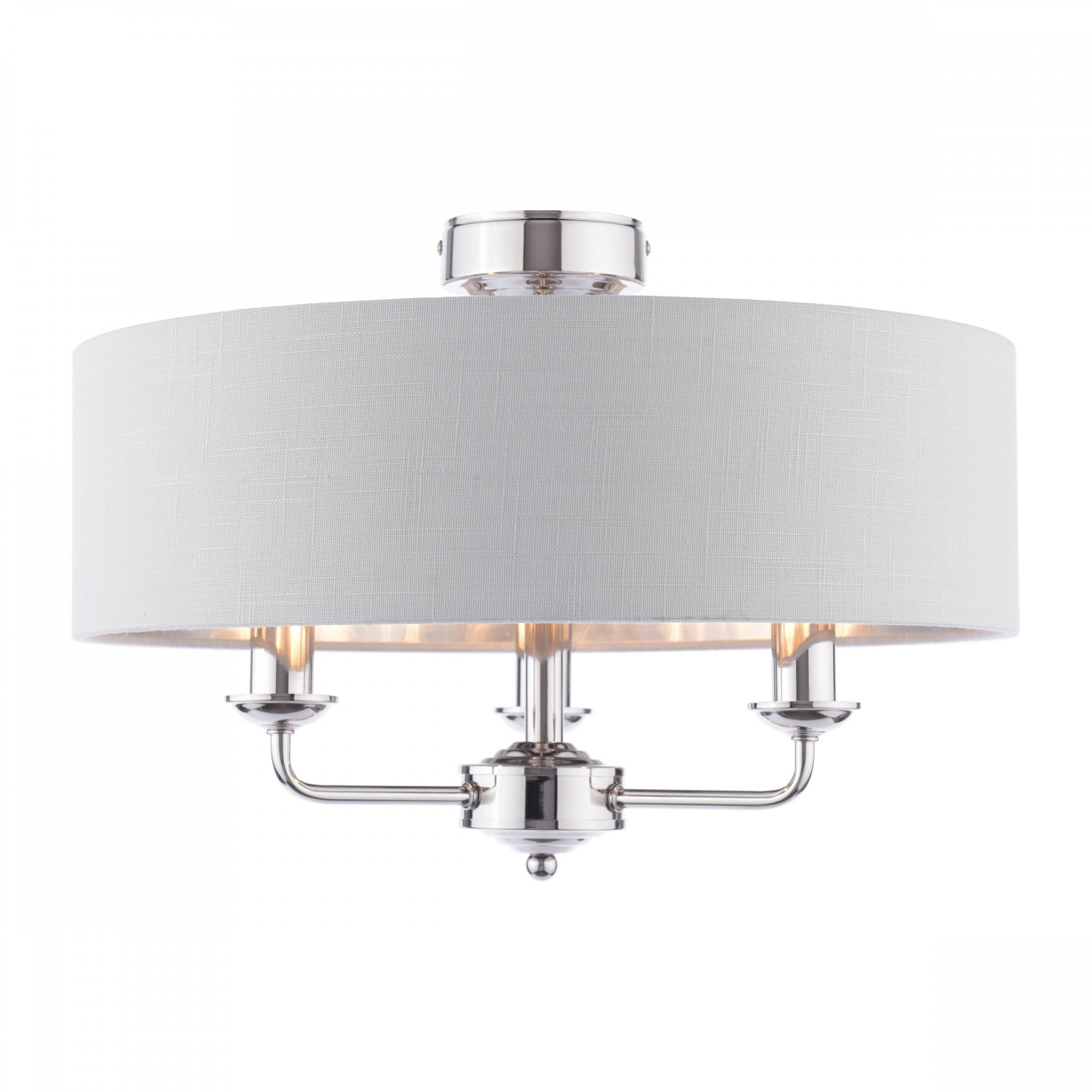 Sorrento 3 Light Semi-Flush Ceiling Light In Polished Nickel and Silver Linen Shade LA3756551-Q