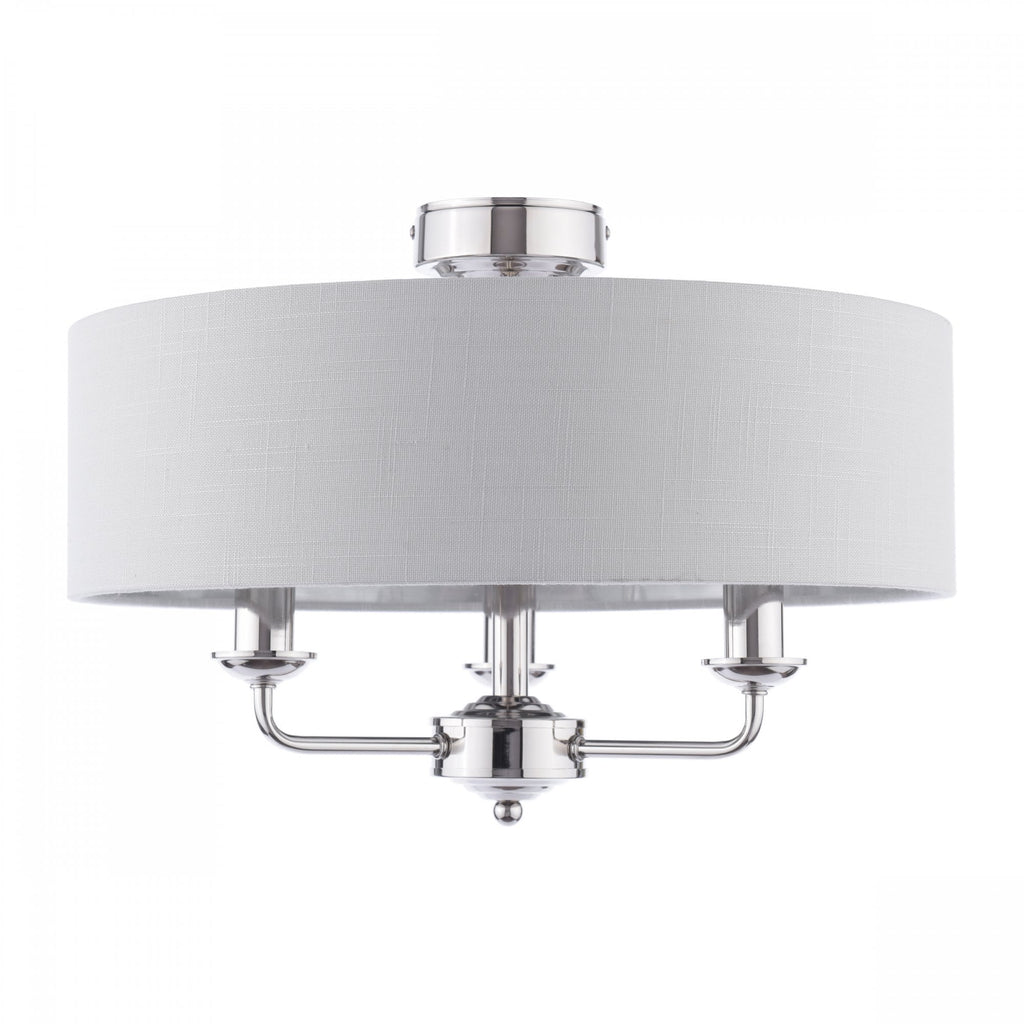 Sorrento 3 Light Semi-Flush Ceiling Light In Polished Nickel and Silver Linen Shade LA3756551-Q