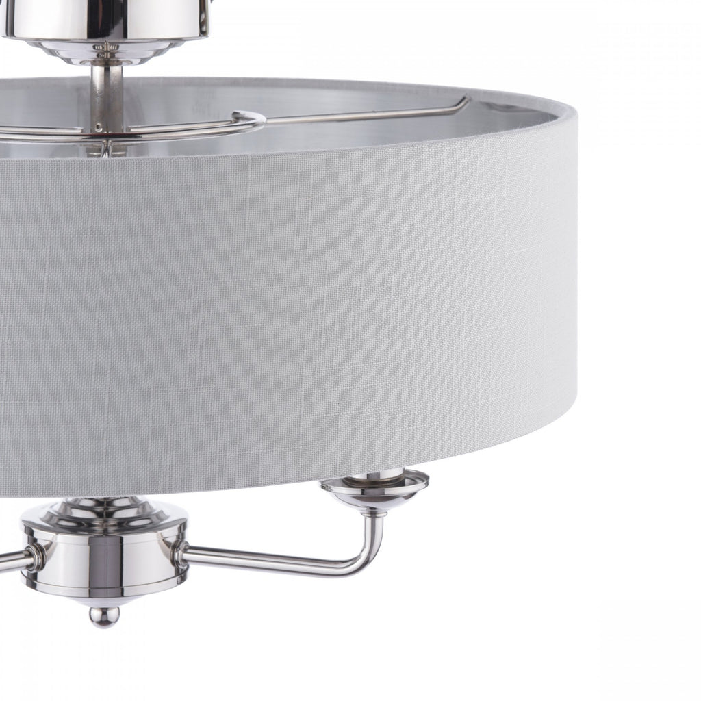 Sorrento 3 Light Semi-Flush Ceiling Light In Polished Nickel and Silver Linen Shade LA3756551-Q