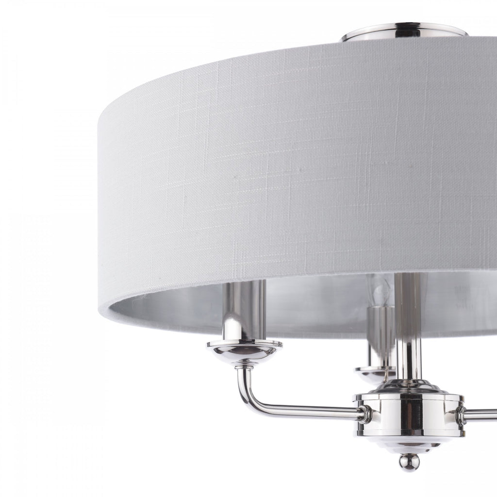 Sorrento 3 Light Semi-Flush Ceiling Light In Polished Nickel and Silver Linen Shade LA3756551-Q