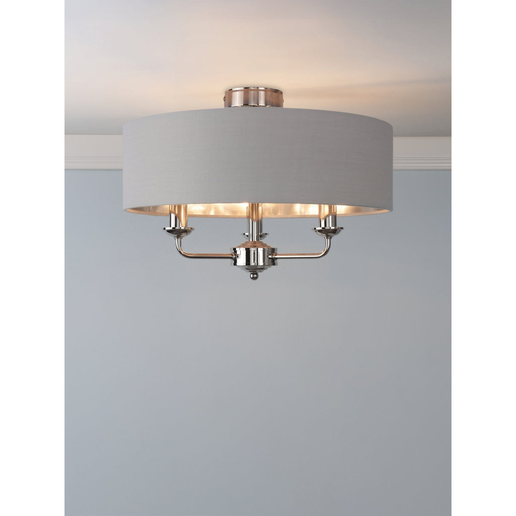 Sorrento 3 Light Semi-Flush Ceiling Light In Polished Nickel and Silver Linen Shade LA3756551-Q