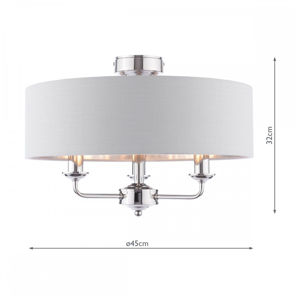 Sorrento 3 Light Semi-Flush Ceiling Light In Polished Nickel and Silver Linen Shade LA3756551-Q