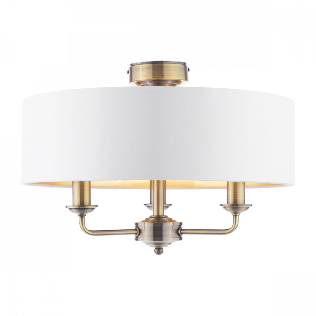 Sorrento 3 Light Semi-Flush Ceiling Light In Antique Brass and Ivory Shade LA3756549-Q