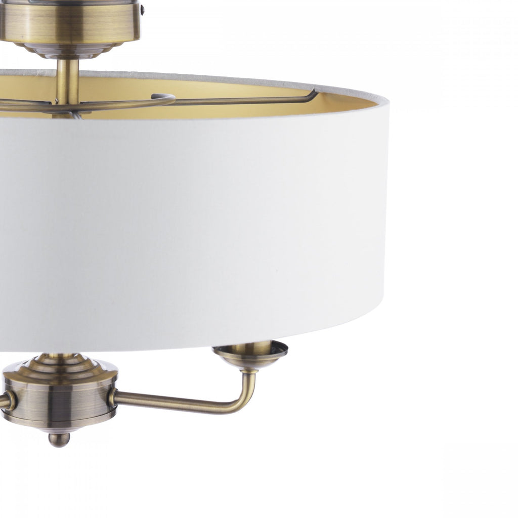 Sorrento 3 Light Semi-Flush Ceiling Light In Antique Brass and Ivory Shade LA3756549-Q