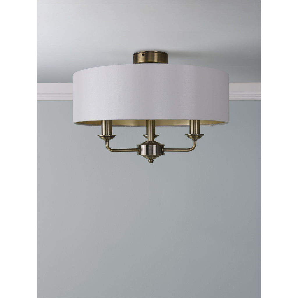 Sorrento 3 Light Semi-Flush Ceiling Light In Antique Brass and Ivory Shade LA3756549-Q