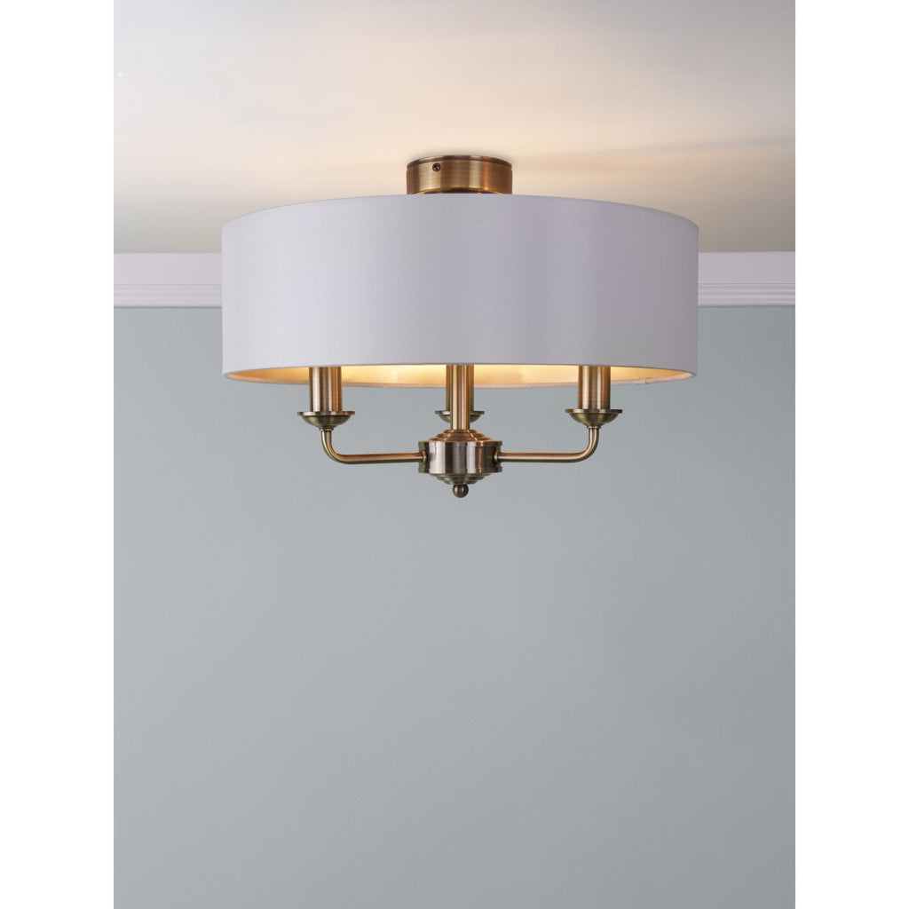 Sorrento 3 Light Semi-Flush Ceiling Light In Antique Brass and Ivory Shade LA3756549-Q