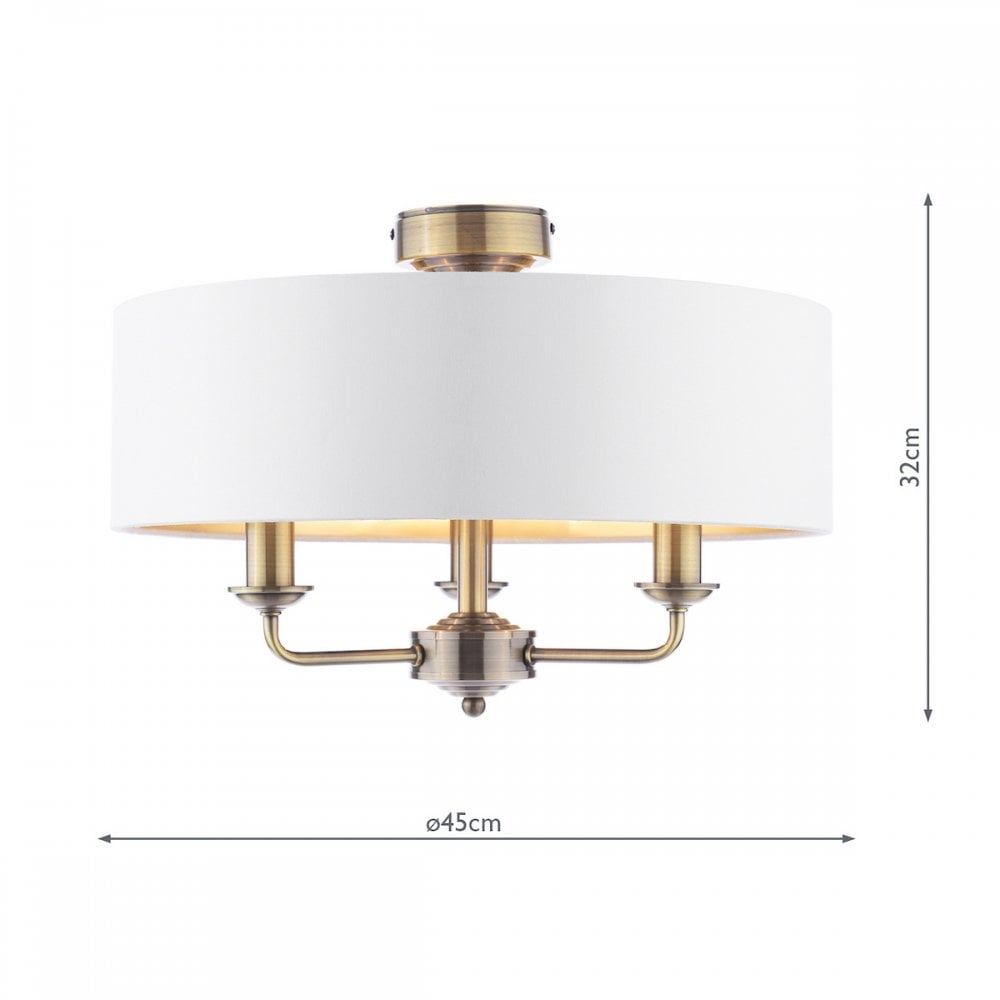 Sorrento 3 Light Semi-Flush Ceiling Light In Antique Brass and Ivory Shade LA3756549-Q