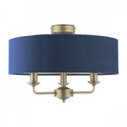 Sorrento 3 Light Semi-Flush Ceiling Light In Antique Brass and Blue Velvet Shade LA3756552-Q