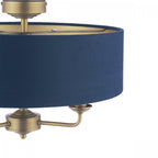 Sorrento 3 Light Semi-Flush Ceiling Light In Antique Brass and Blue Velvet Shade LA3756552-Q