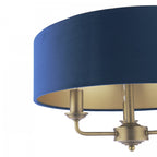 Sorrento 3 Light Semi-Flush Ceiling Light In Antique Brass and Blue Velvet Shade LA3756552-Q