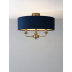 Sorrento 3 Light Semi-Flush Ceiling Light In Antique Brass and Blue Velvet Shade LA3756552-Q