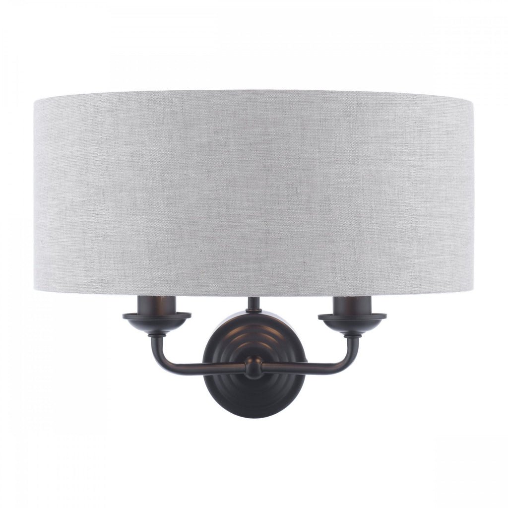 Sorrento 2 Light Wall Light In Matt Black With Natural Linen Shade LA3756555-Q