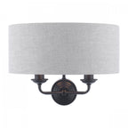 Sorrento 2 Light Wall Light In Matt Black With Natural Linen Shade LA3756555-Q