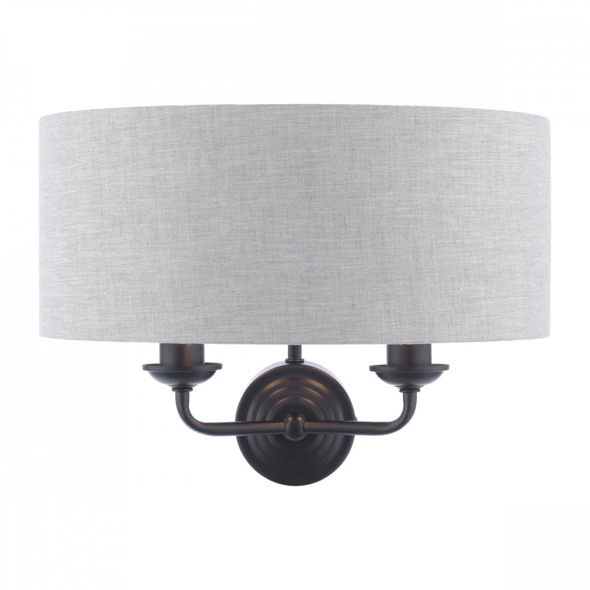 Sorrento 2 Light Wall Light In Matt Black With Natural Linen Shade LA3756555-Q