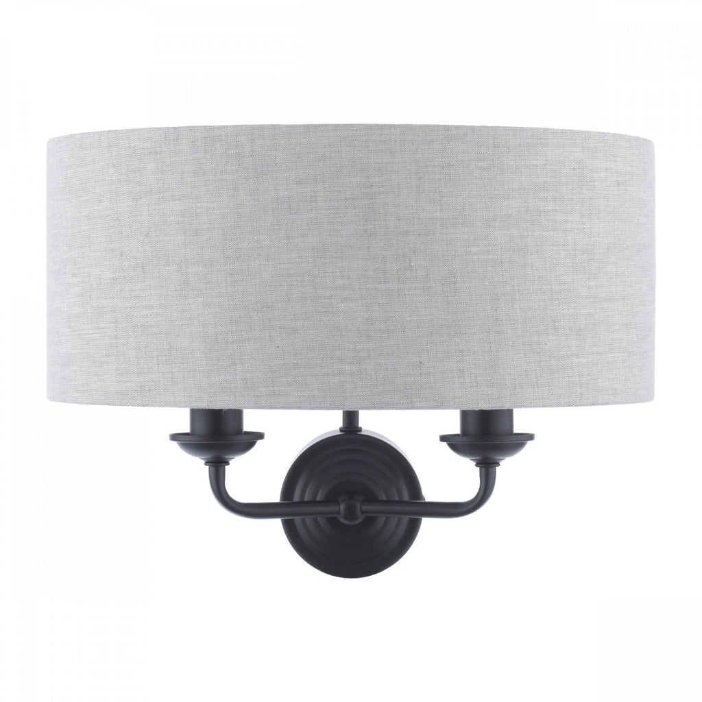 Sorrento 2 Light Wall Light In Matt Black With Natural Linen Shade LA3756555-Q