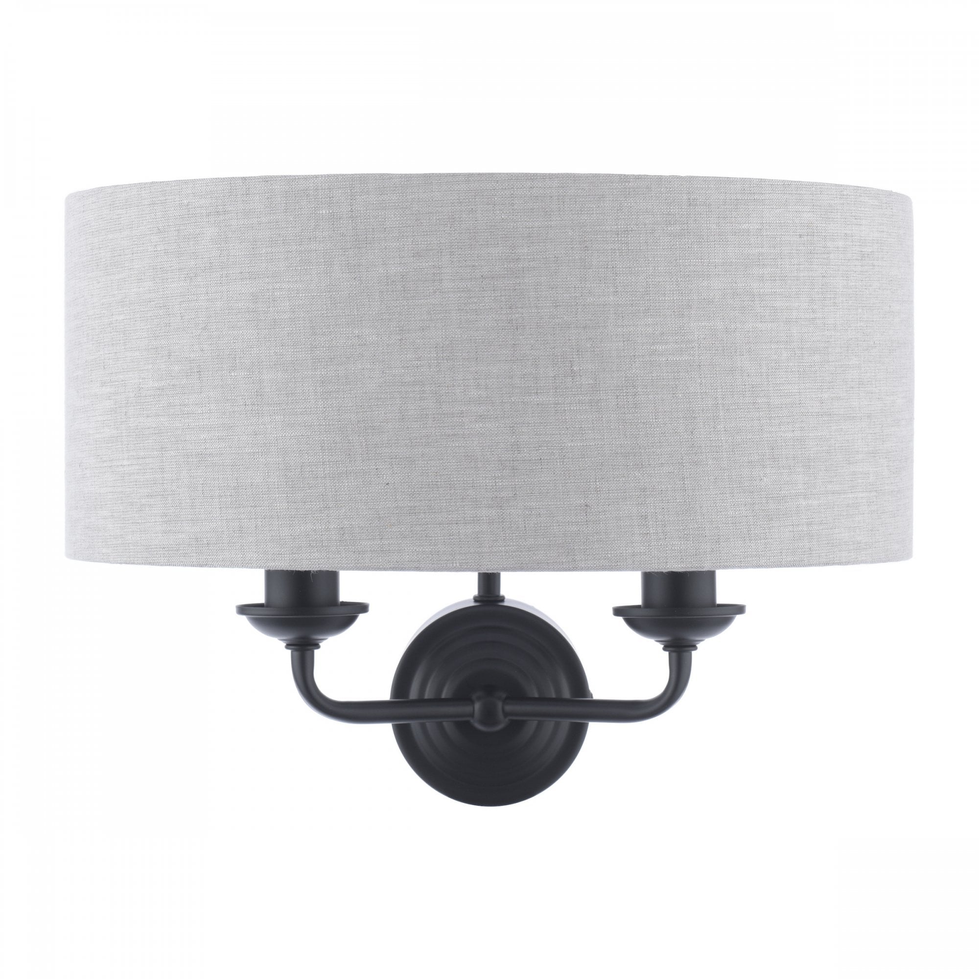 Sorrento 2 Light Wall Light In Matt Black With Natural Linen Shade LA3756555-Q