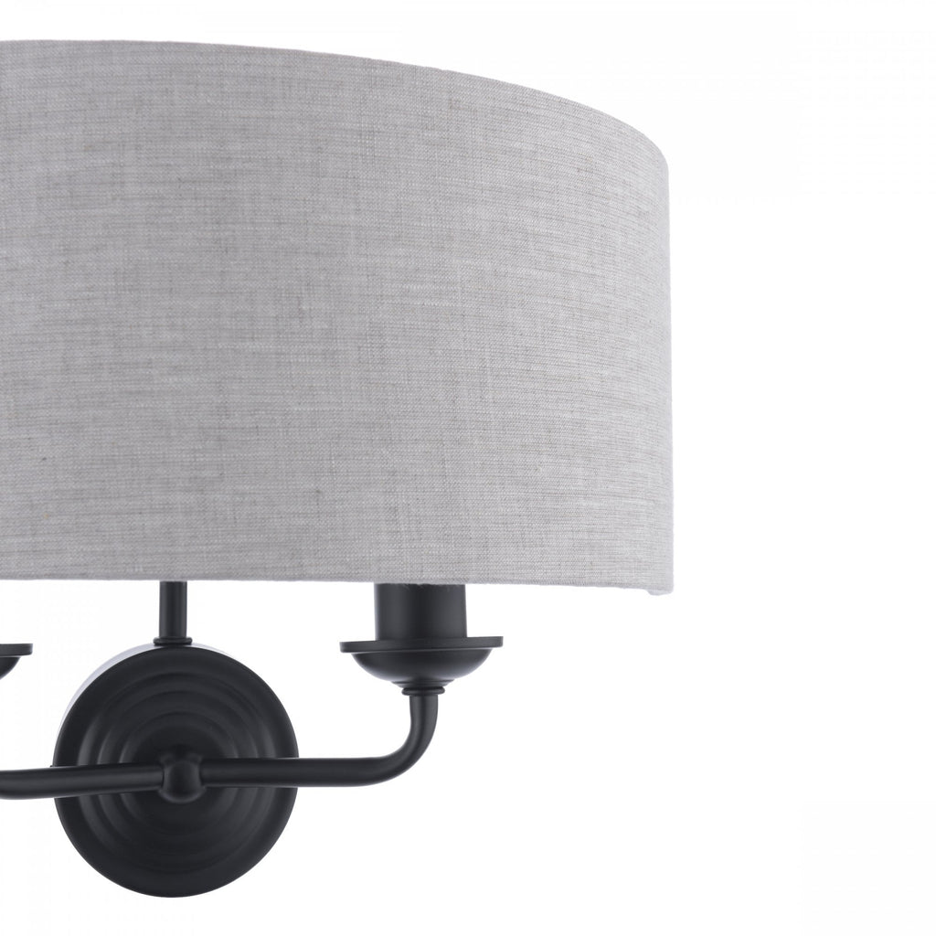 Sorrento 2 Light Wall Light In Matt Black With Natural Linen Shade LA3756555-Q