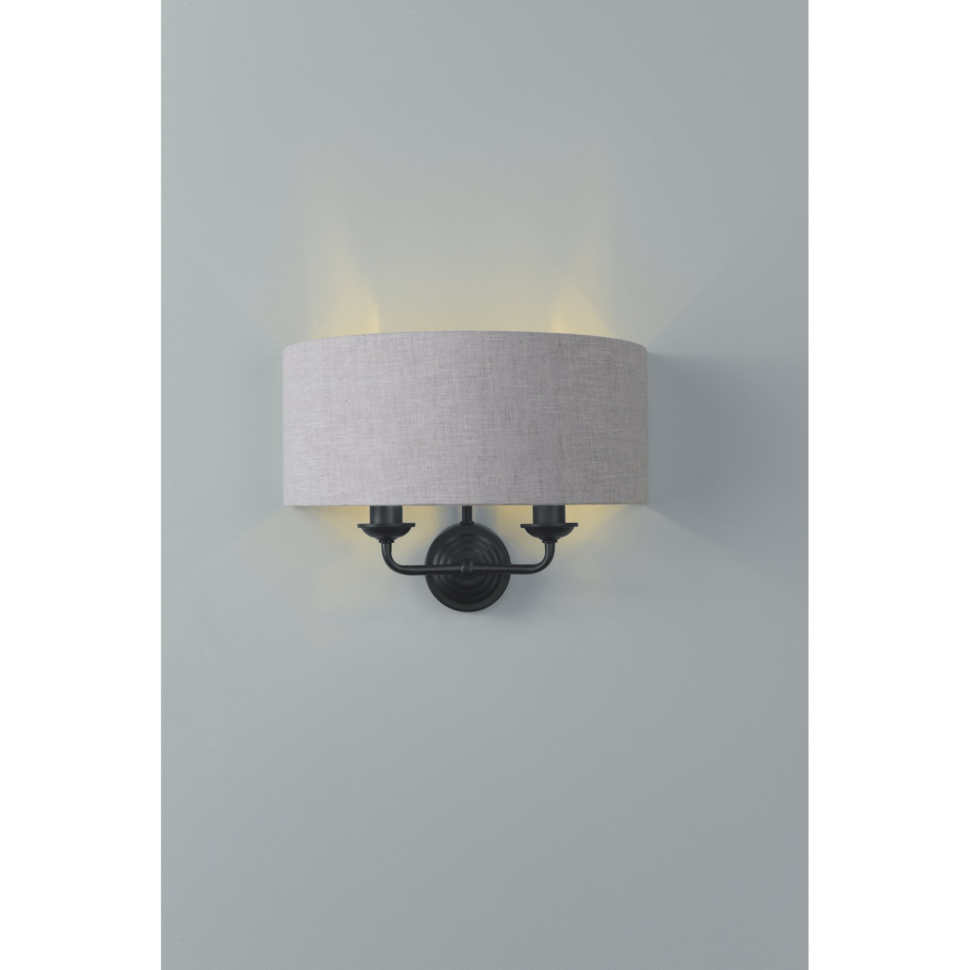 Sorrento 2 Light Wall Light In Matt Black With Natural Linen Shade LA3756555-Q