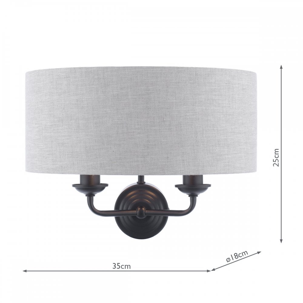 Sorrento 2 Light Wall Light In Matt Black With Natural Linen Shade LA3756555-Q