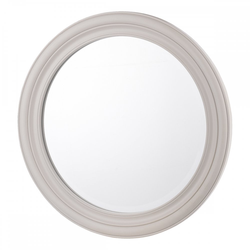 Tate Round Mirror In Distressed Ivory Finish LA3756380-Q