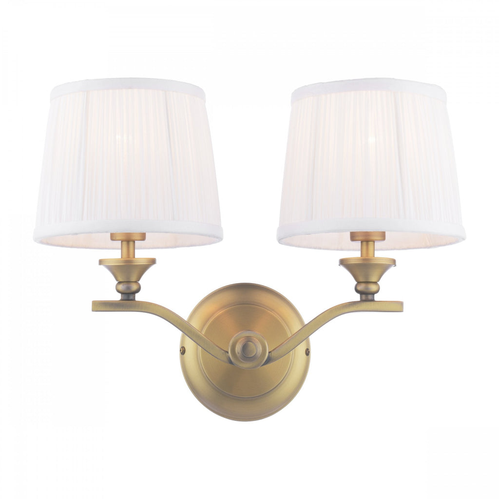Hemsley Twin Wall Light In Matt Antique Brass Finish With Ivory Shades LA3756492-Q
