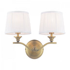 Hemsley Twin Wall Light In Matt Antique Brass Finish With Ivory Shades LA3756492-Q