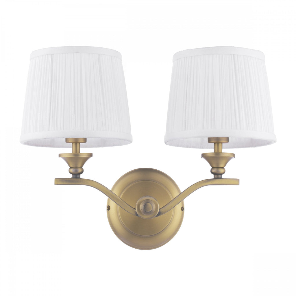 Hemsley Twin Wall Light In Matt Antique Brass Finish With Ivory Shades LA3756492-Q