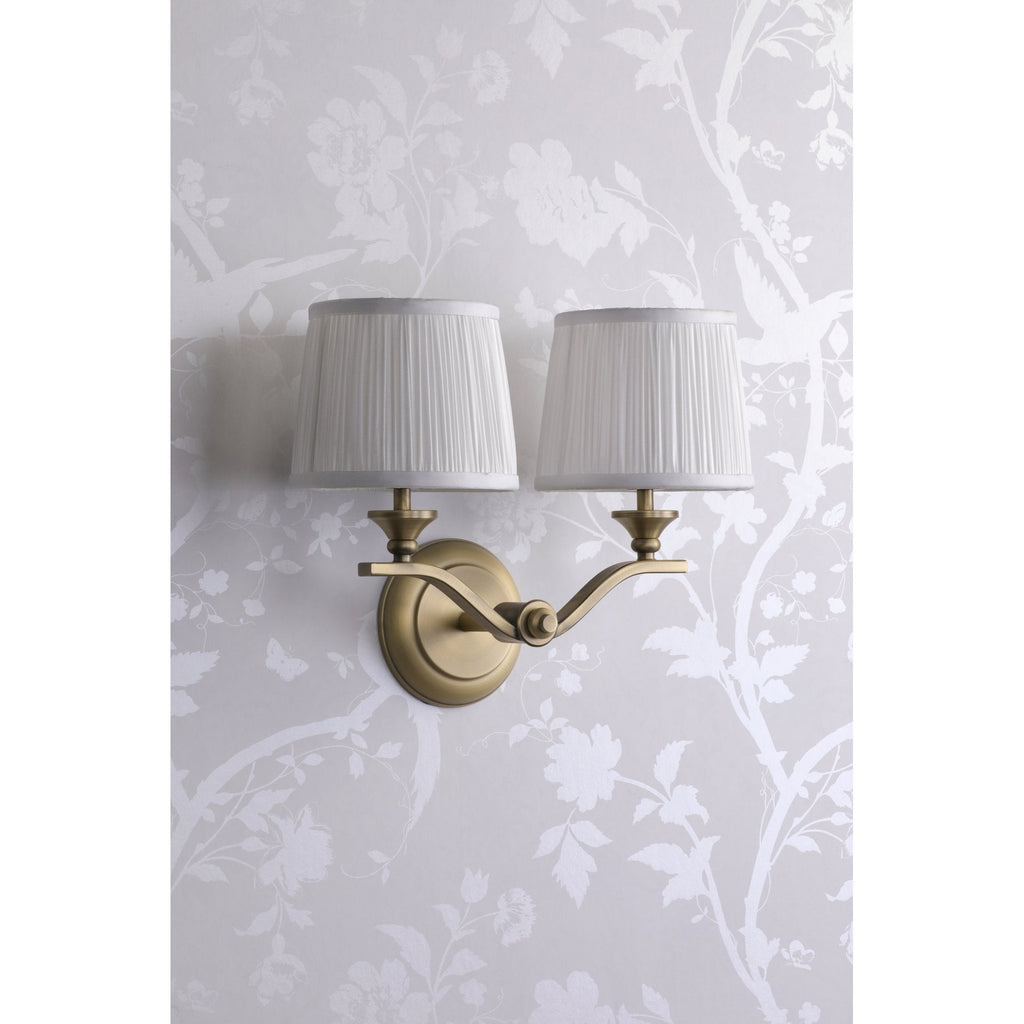 Hemsley Twin Wall Light In Matt Antique Brass Finish With Ivory Shades LA3756492-Q