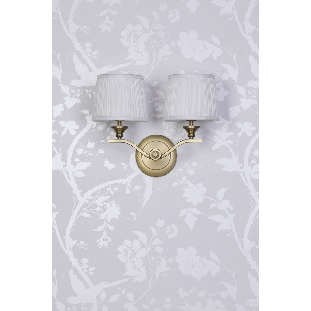 Hemsley Twin Wall Light In Matt Antique Brass Finish With Ivory Shades LA3756492-Q