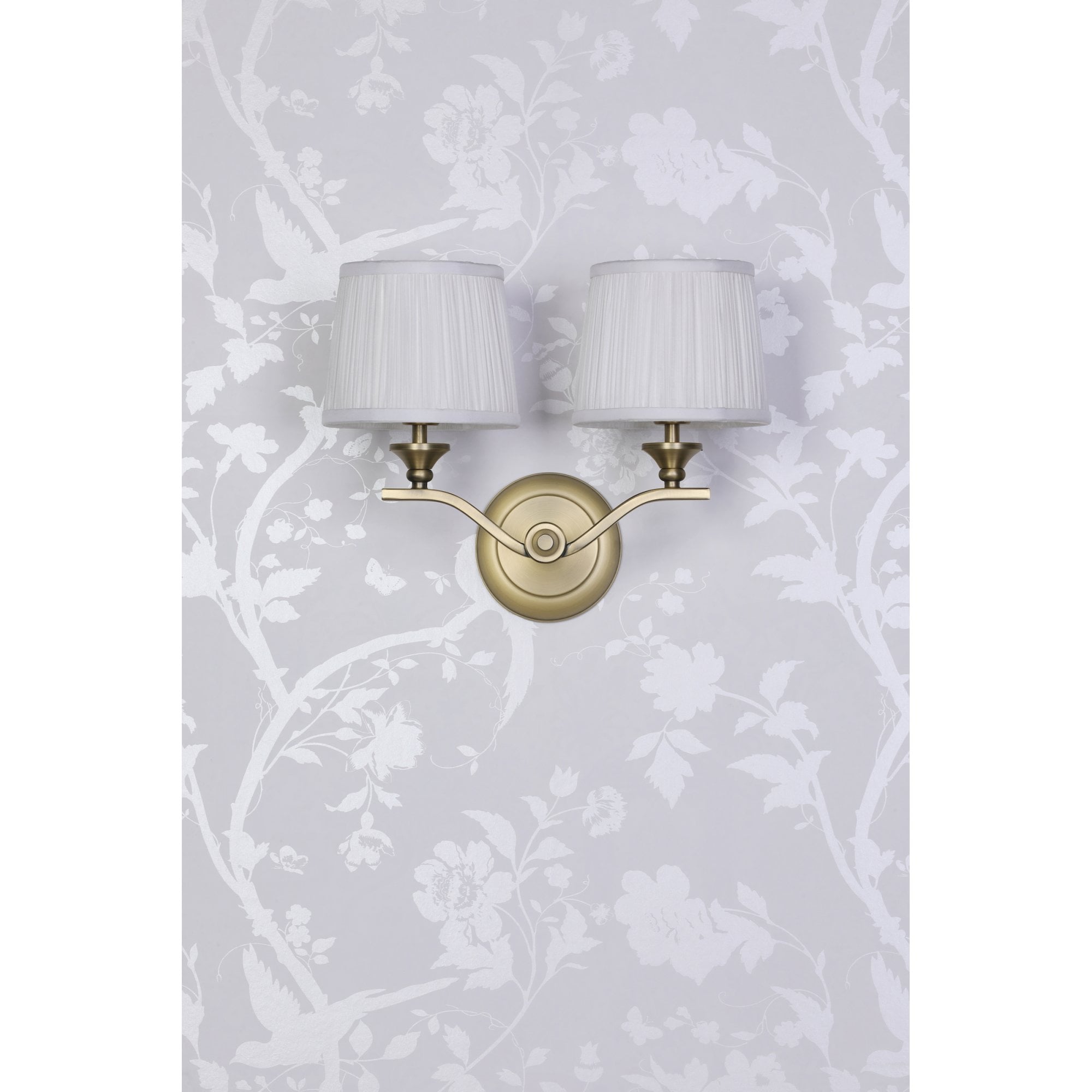 Hemsley Twin Wall Light In Matt Antique Brass Finish With Ivory Shades LA3756492-Q