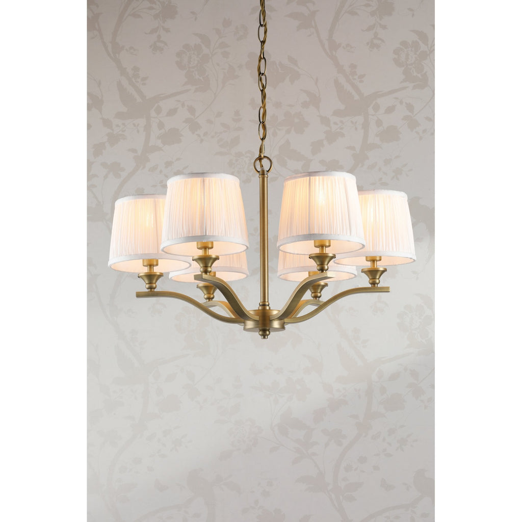 Hemsley 6 Light Ceiling Pendant Light In Matt Antique Brass With Ivory Shades LA3756457-Q