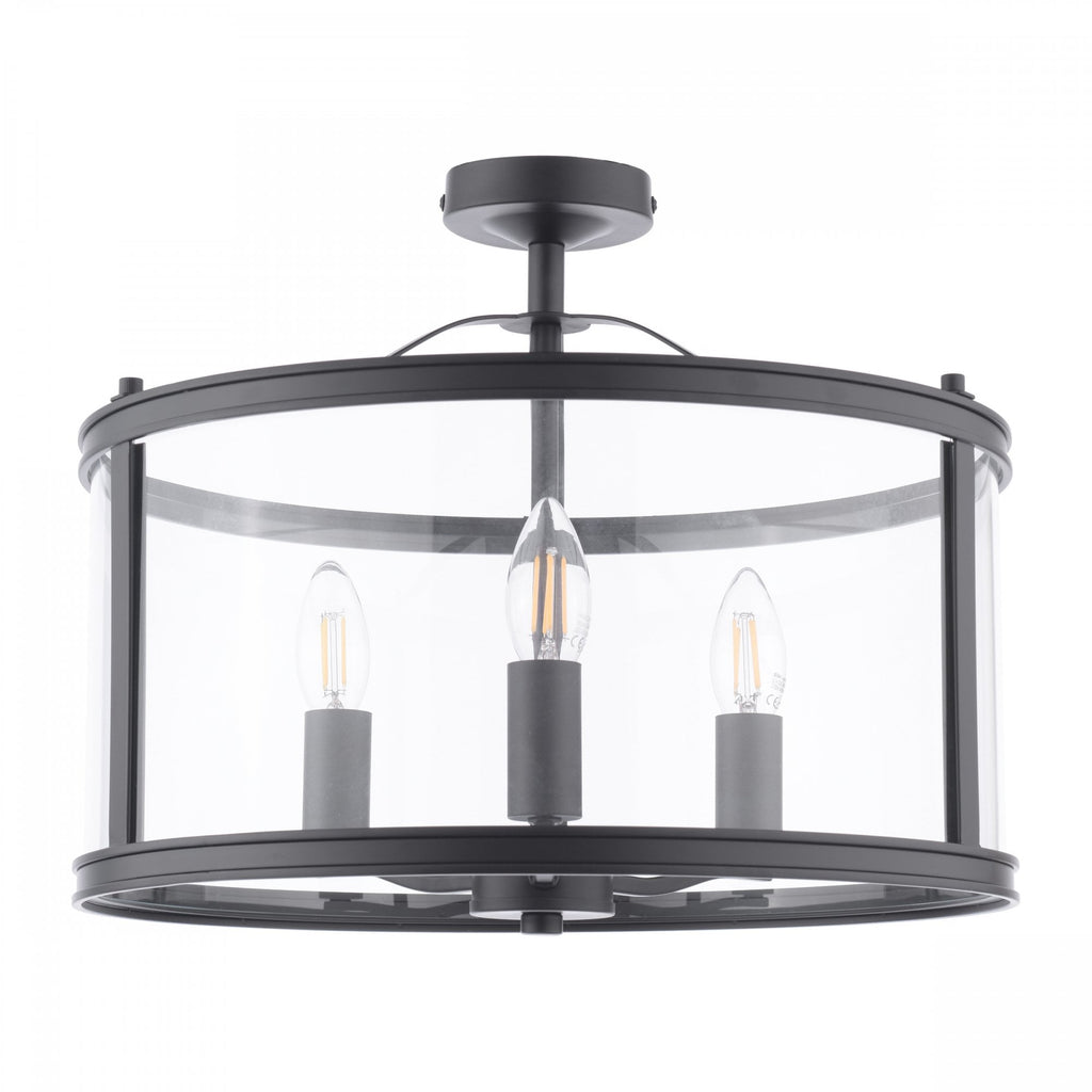 Harrington Vintage Semi Flush Ceiling Lantern In Matt Black Finish LA3756557-Q