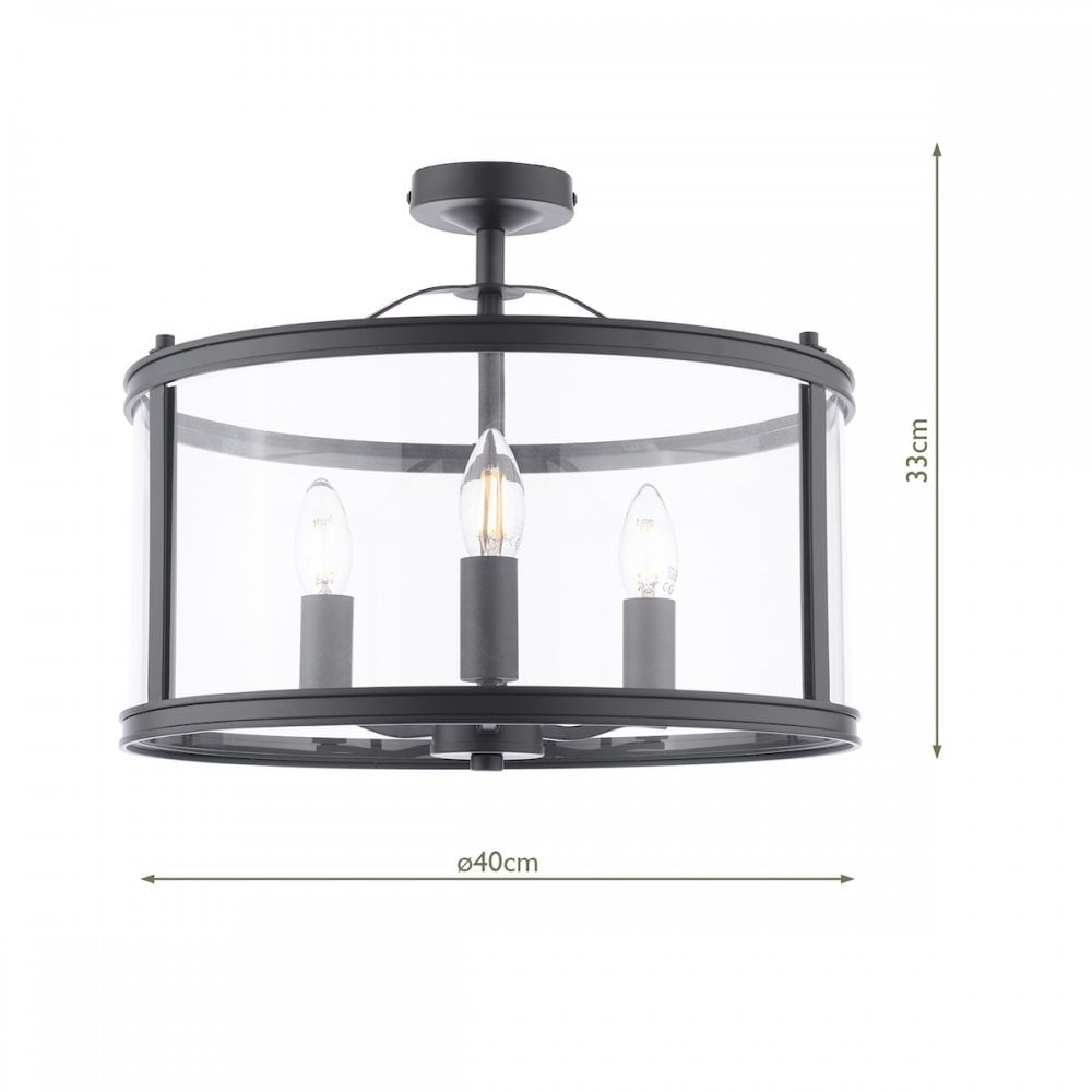 Harrington Vintage Semi Flush Ceiling Lantern In Matt Black Finish LA3756557-Q