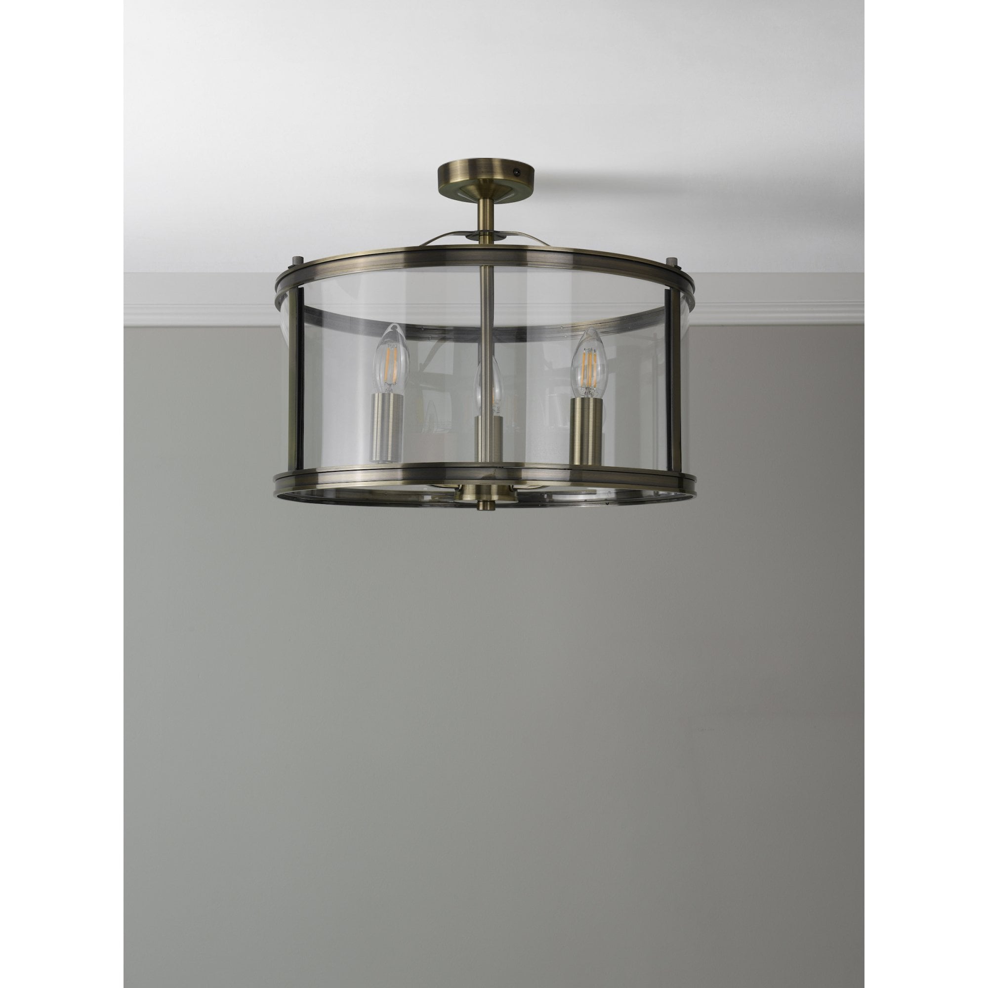 Harrington Vintage Semi Flush Ceiling Lantern In Antique Brass Finish LA3756556-Q