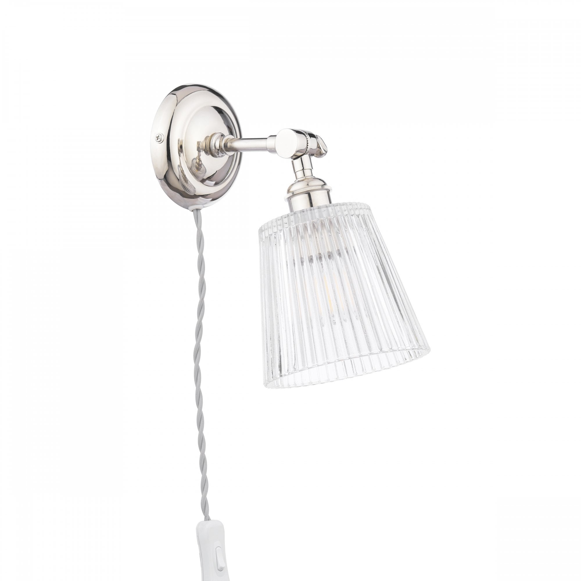 Callaghan Classic Plugged In Wall Light In Polished Nickel Finish With Ribbed Glass Shade LA3756596-Q