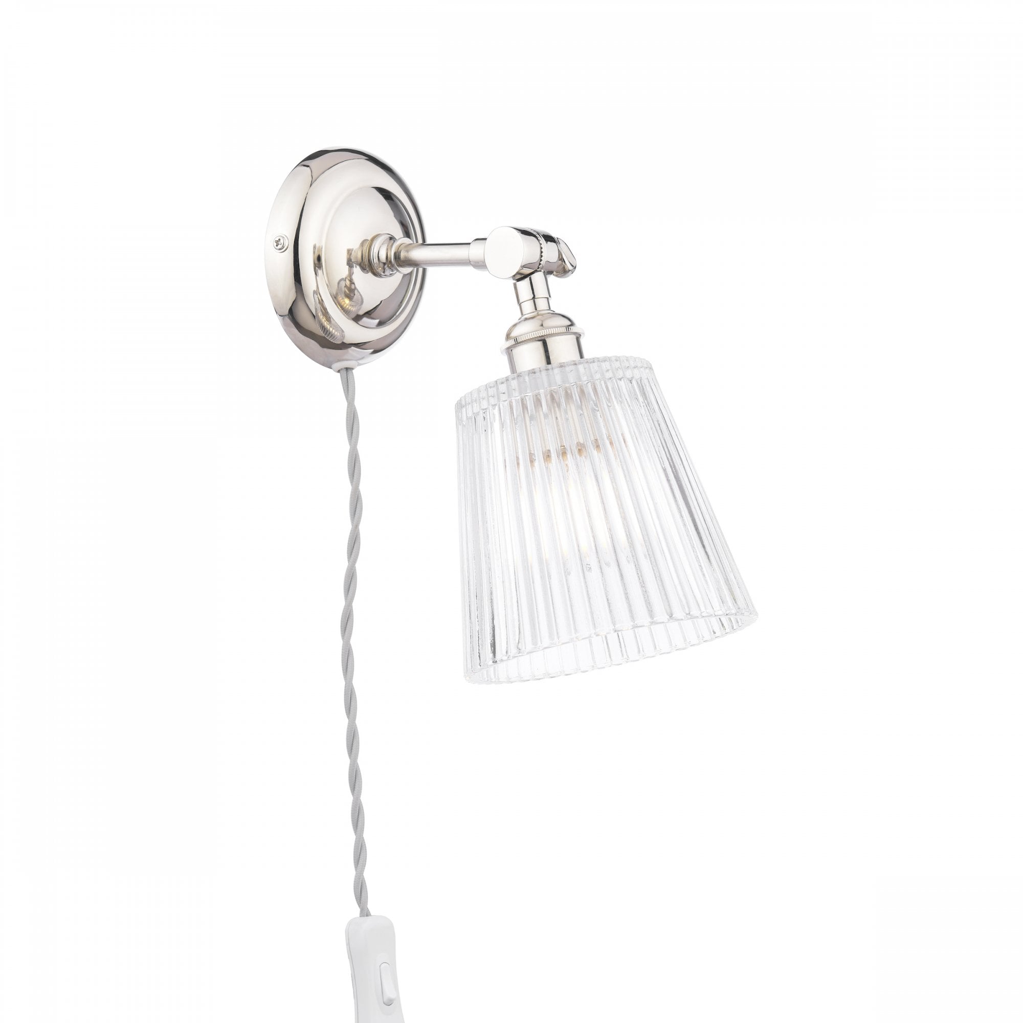Callaghan Classic Plugged In Wall Light In Polished Nickel Finish With Ribbed Glass Shade LA3756596-Q