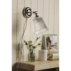 Callaghan Classic Plugged In Wall Light In Polished Nickel Finish With Ribbed Glass Shade LA3756596-Q