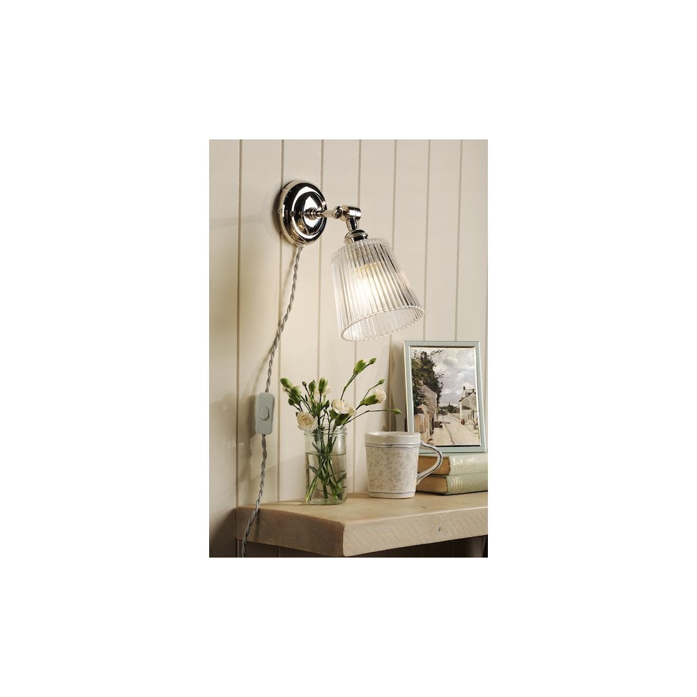 Callaghan Classic Plugged In Wall Light In Polished Nickel Finish With Ribbed Glass Shade LA3756596-Q